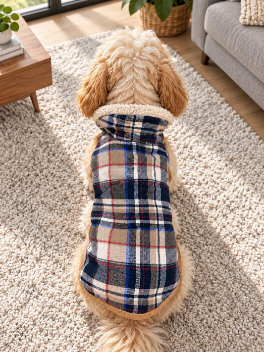 Handmade Tartan Dog Coat with Sherpa Fleece Lining, Adjustable Velcro Fastening, Cosy Winter Dog Jacket