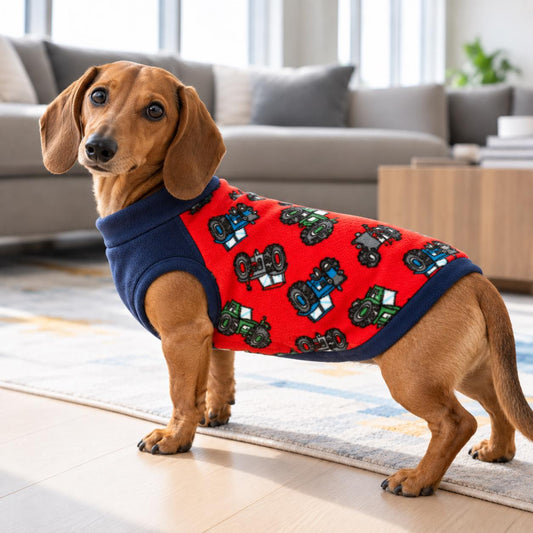 Dachshund Winter Coat, Tractor Dog Jumper, Fleece Dog Sweater, Farm Dog Clothes, Small Dog Pyjamas, Pet Gift for Tractor Lover