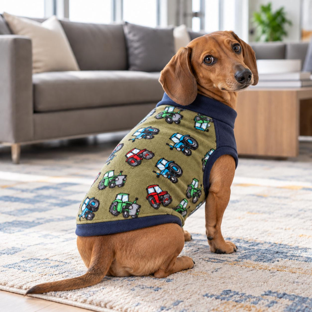 Dachshund Winter Coat, Tractor Dog Jumper, Fleece Dog Sweater, Farm Dog Clothes, Small Dog Pyjamas, Pet Gift for Tractor Lover