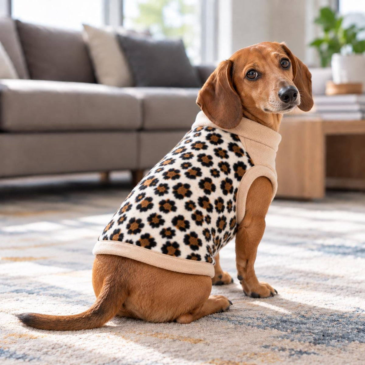 Dachshund Winter Coat Leopard Print Dog Jumper, Fleece Dog Sweater Small Dog Clothes, Animal Print Dog Coat, Cosy Pet Gift