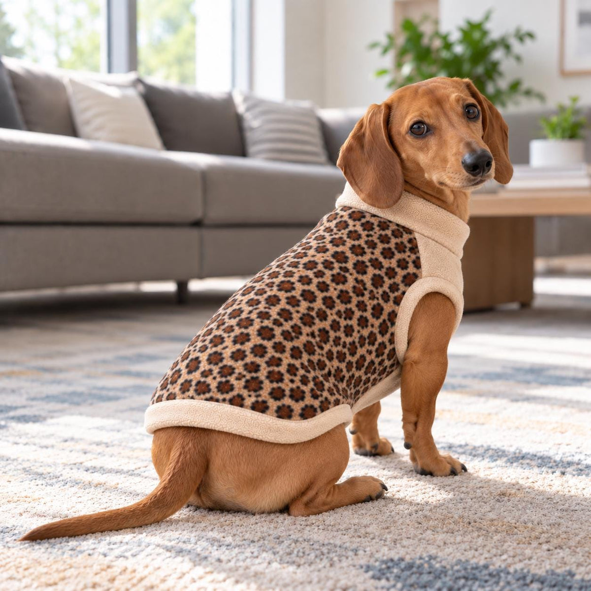 Dachshund Winter Coat Leopard Print Dog Jumper, Fleece Dog Sweater Small Dog Clothes, Animal Print Dog Coat, Cosy Pet Gift