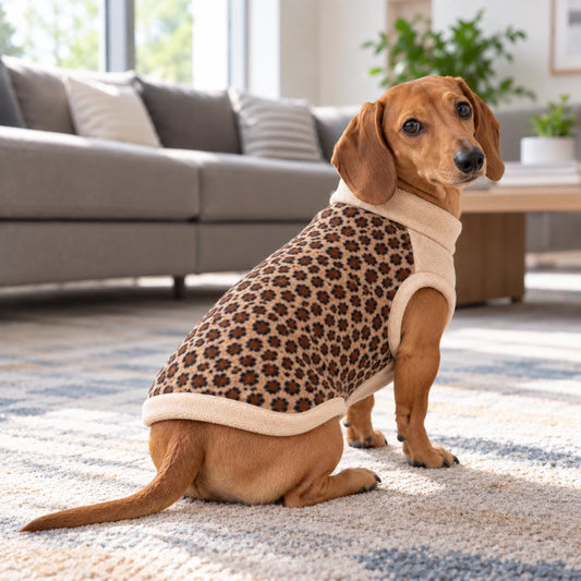 Dachshund Winter Coat Leopard Print Dog Jumper, Fleece Dog Sweater Small Dog Clothes, Animal Print Dog Coat, Cosy Pet Gift