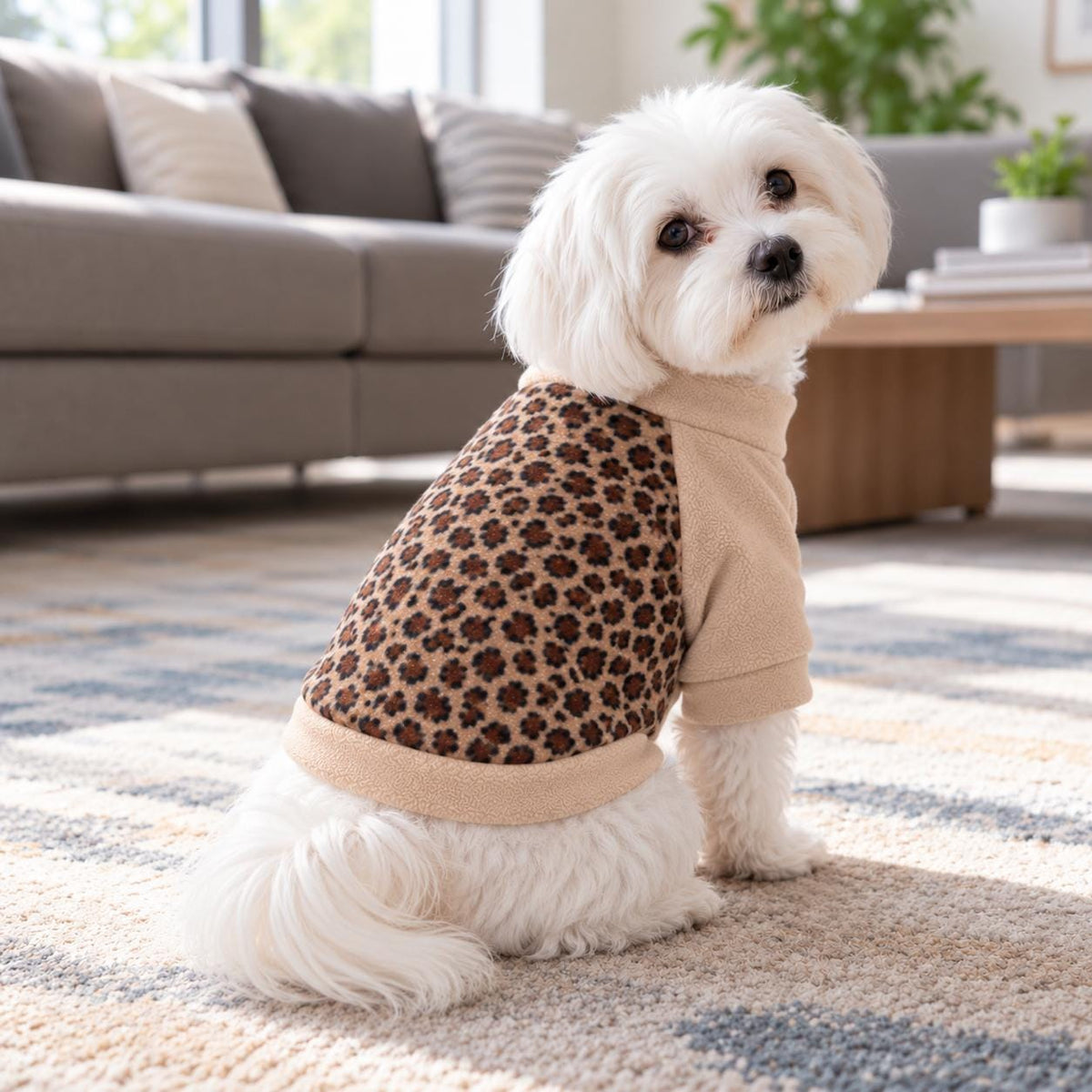 Leopard Print Raglan Dog Jumper, Fleece Dog Sweater with Sleeves, XS to 3XL, Small Medium Large Dog Clothes, Cosy Pet Gift