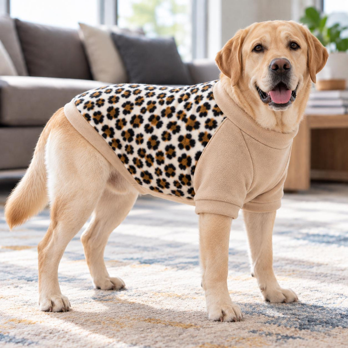 Leopard Print Raglan Dog Jumper, Fleece Dog Sweater with Sleeves, XS to 3XL, Small Medium Large Dog Clothes, Cosy Pet Gift