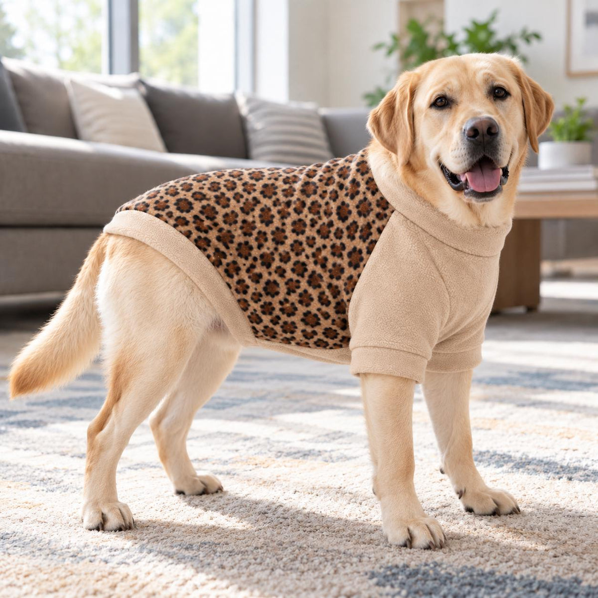 Leopard Print Raglan Dog Jumper, Fleece Dog Sweater with Sleeves, XS to 3XL, Small Medium Large Dog Clothes, Cosy Pet Gift