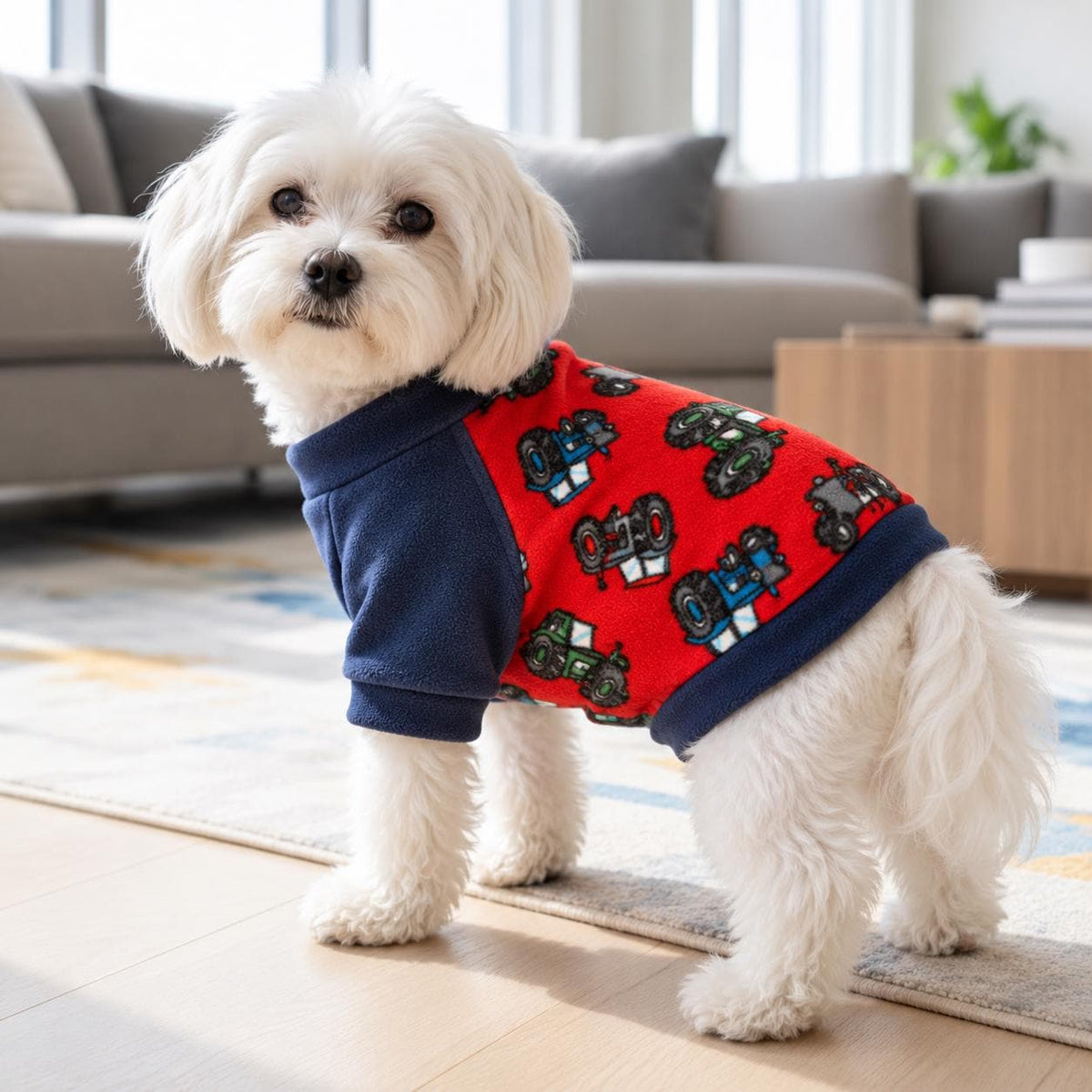 Tractor Raglan Dog Jumper, Fleece Dog Sweater with Sleeves, XS to 3XL, Small Medium Large Dog Clothes, Farm Dog Gift