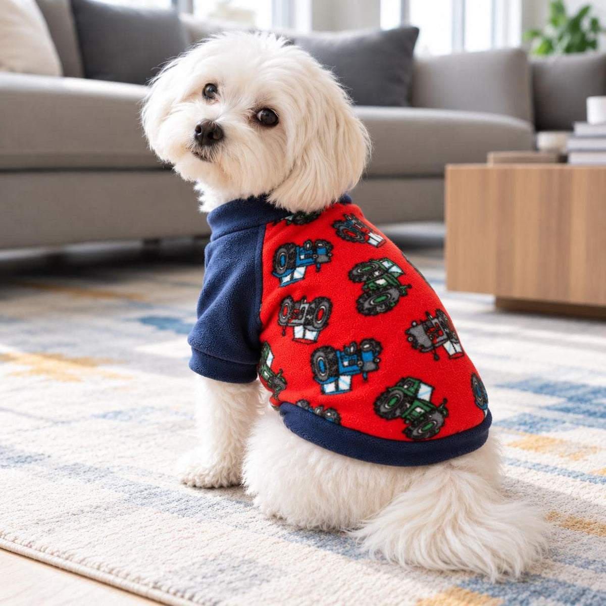 Tractor Raglan Dog Jumper, Fleece Dog Sweater with Sleeves, XS to 3XL, Small Medium Large Dog Clothes, Farm Dog Gift