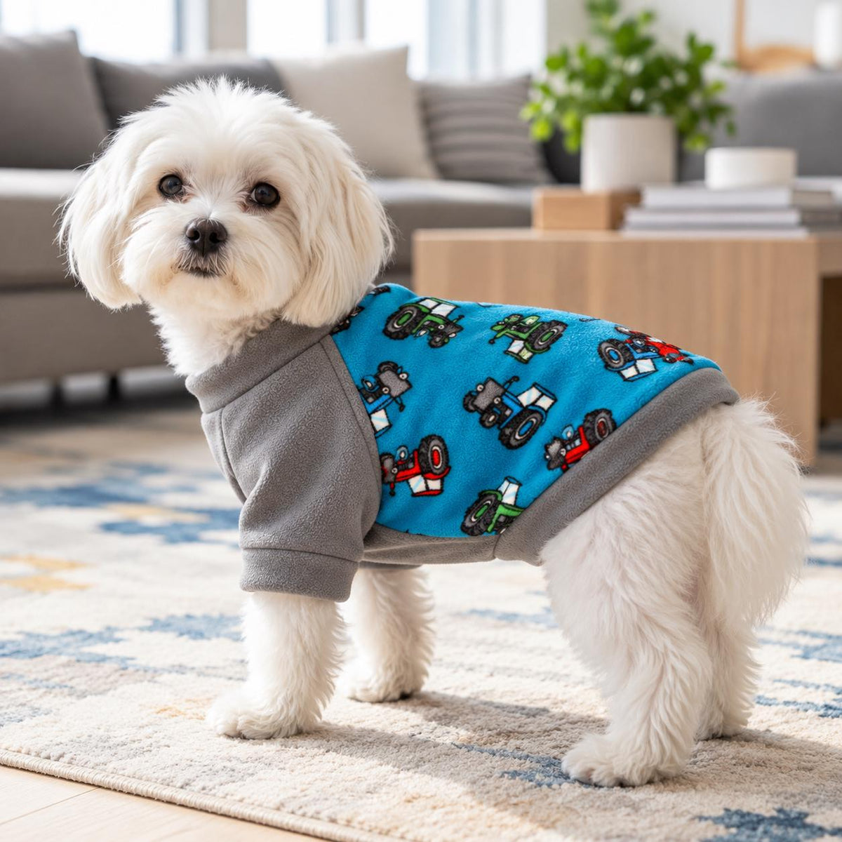 Tractor Raglan Dog Jumper, Fleece Dog Sweater with Sleeves, XS to 3XL, Small Medium Large Dog Clothes, Farm Dog Gift