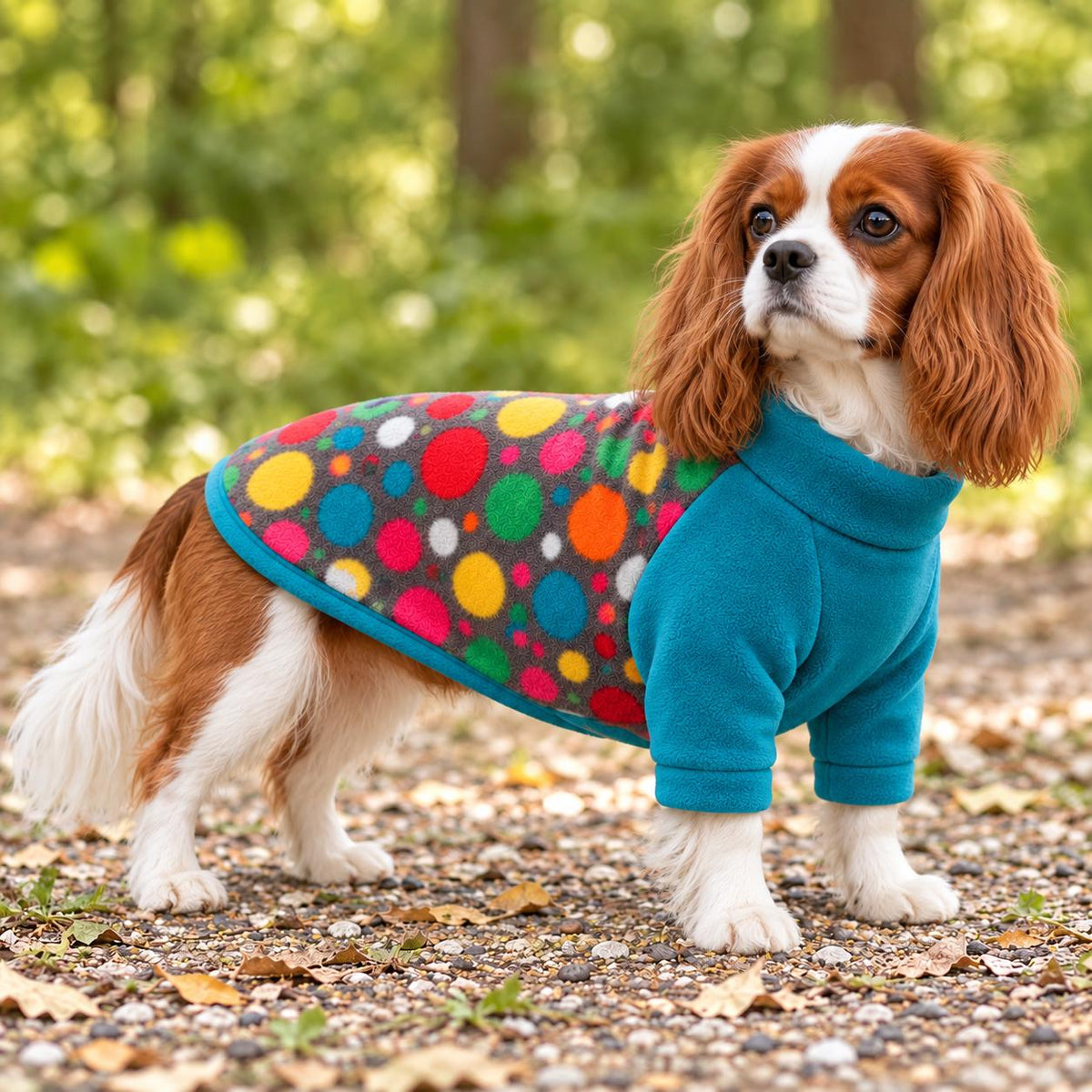 Dog Raglan Jumper, Colourful Polka Dot Fleece Dog Sweater, Soft Dog Clothes, Small to Large Dogs XS-3XL, Handmade