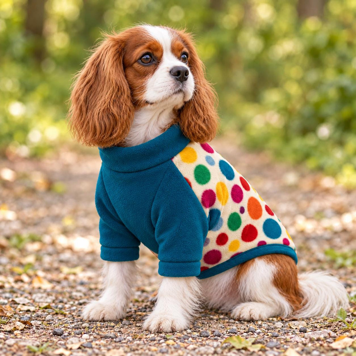 Dog Raglan Jumper, Colourful Polka Dot Fleece Dog Sweater, Soft Dog Clothes, Small to Large Dogs XS-3XL, Handmade