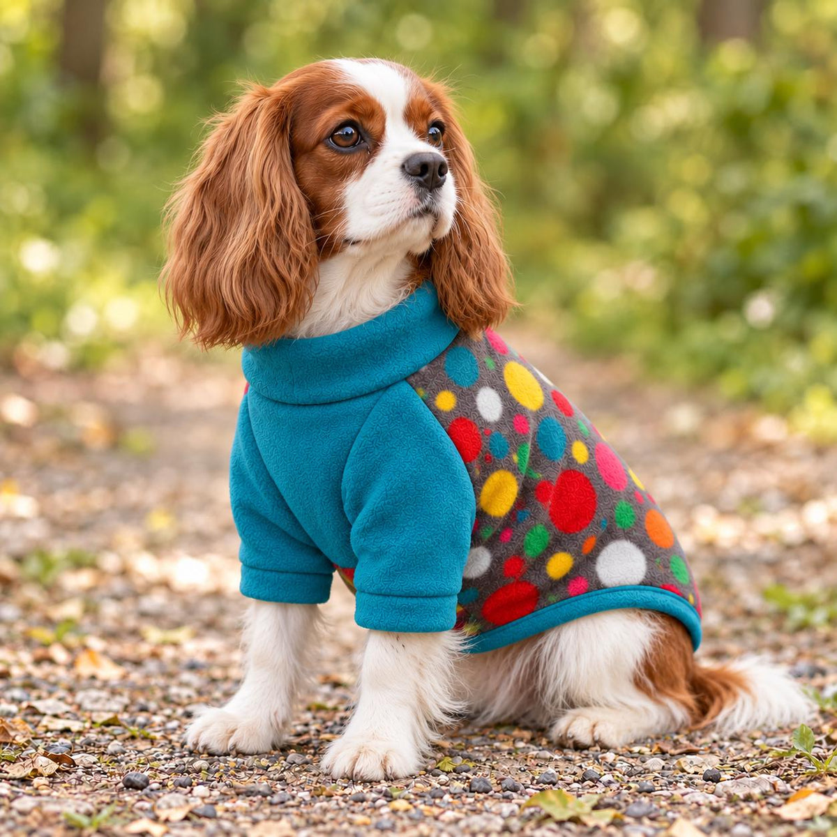 Dog Raglan Jumper, Colourful Polka Dot Fleece Dog Sweater, Soft Dog Clothes, Small to Large Dogs XS-3XL, Handmade