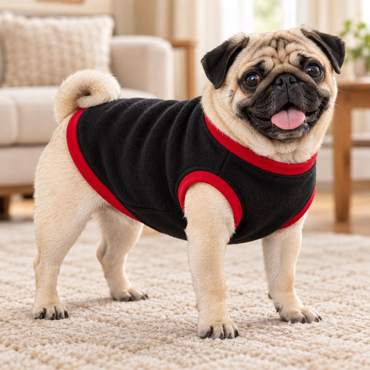 Fleece Dog Vest Designed for Pugs, Frenchie, Bulldogs Sleeveless Pullover for similar compact, deep-chested breeds. | Warm Dog Jumper