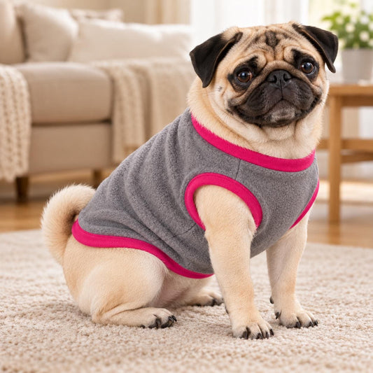 Fleece Dog Vest Designed for Pugs, Frenchie, Bulldogs Sleeveless Pullover for similar compact, deep-chested breeds. | Warm Dog Jumper