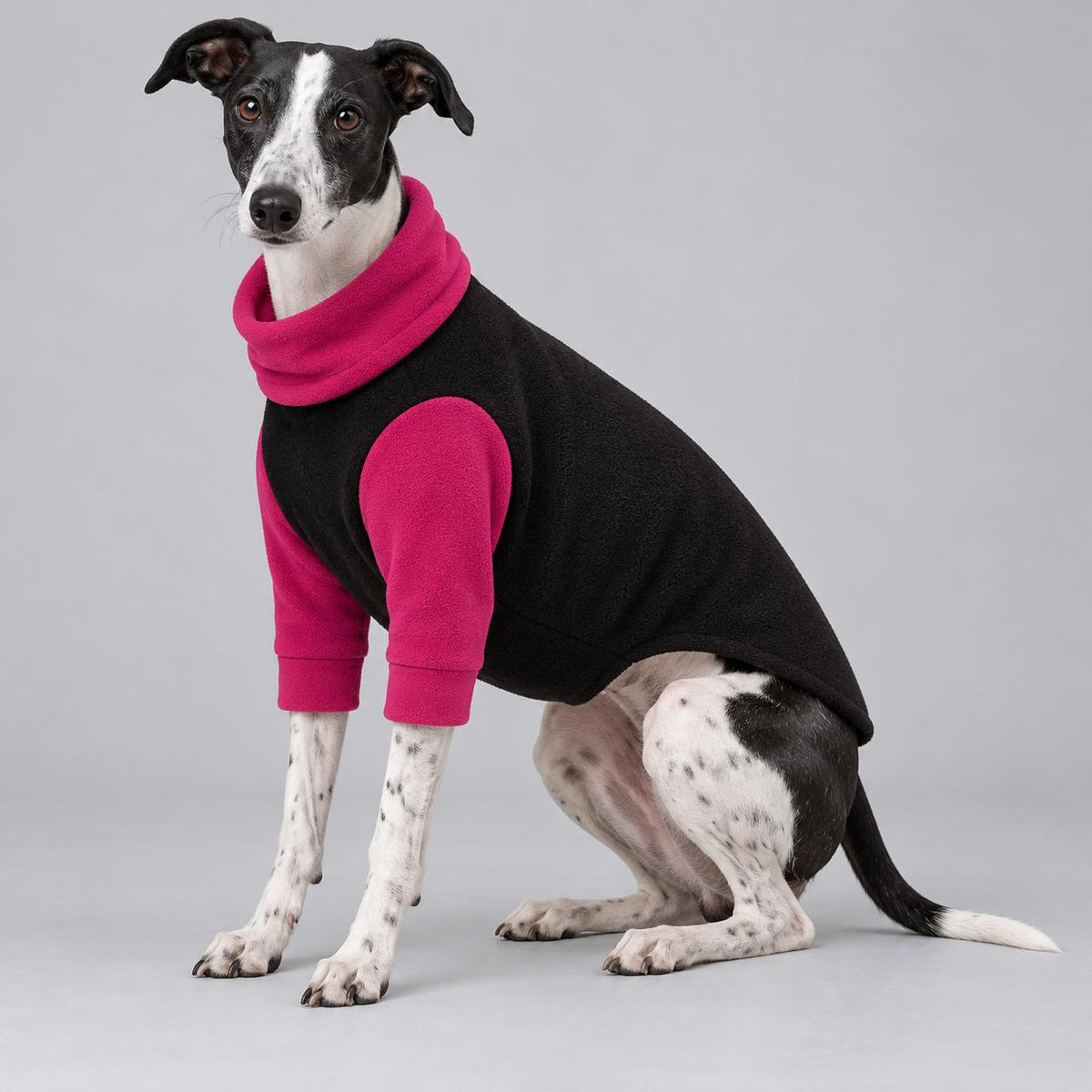 Whippet Fleece Jumper with Sleeves, Turtle Neck Dog Coat, Warm Winter Pyjamas for Sighthounds Greyhound Clothes