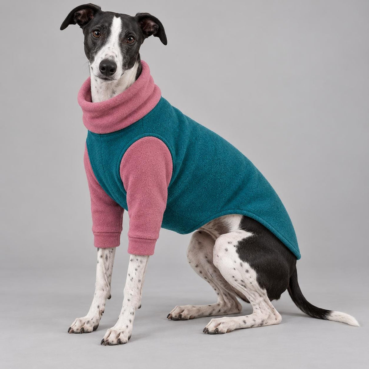 Whippet Fleece Jumper with Sleeves, Turtle Neck Dog Coat, Warm Winter Pyjamas for Sighthounds Greyhound Clothes
