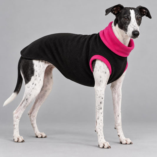 Whippet Fleece Jumper, Sleeveless Dog Coat with Turtle Neck, Two Tone Anti Pill Fleece, Handmade Dog Clothing