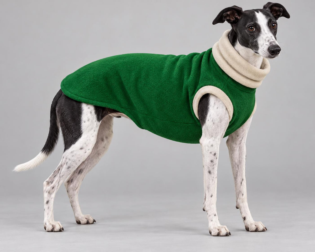 Whippet Fleece Jumper, Sleeveless Dog Coat with Turtle Neck, Two Tone Anti Pill Fleece, Handmade Dog Clothing