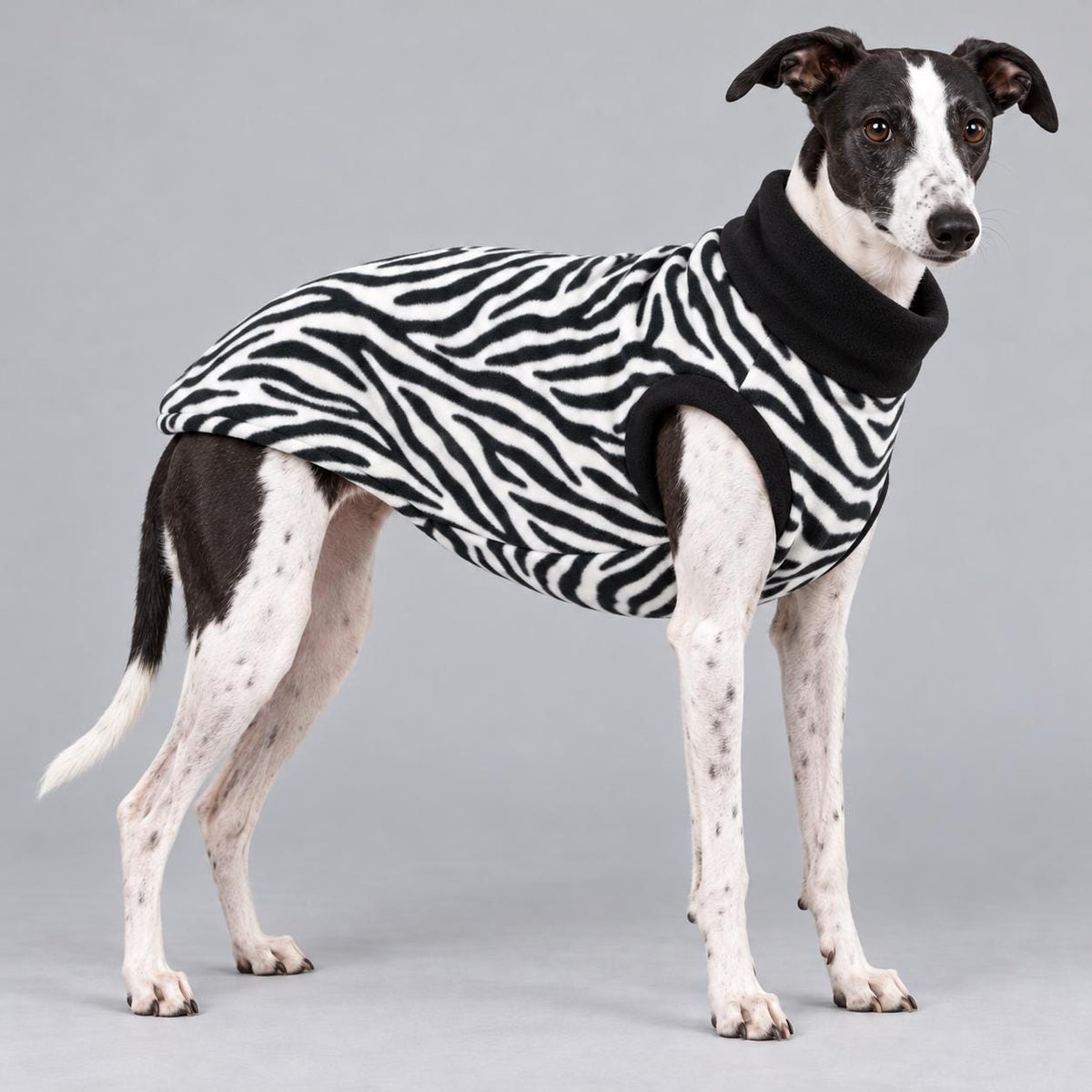 Whippet Fleece Jumper, Sleeveless Dog Coat with Turtle Neck, Two Tone Anti Pill Fleece, Handmade Dog Clothing