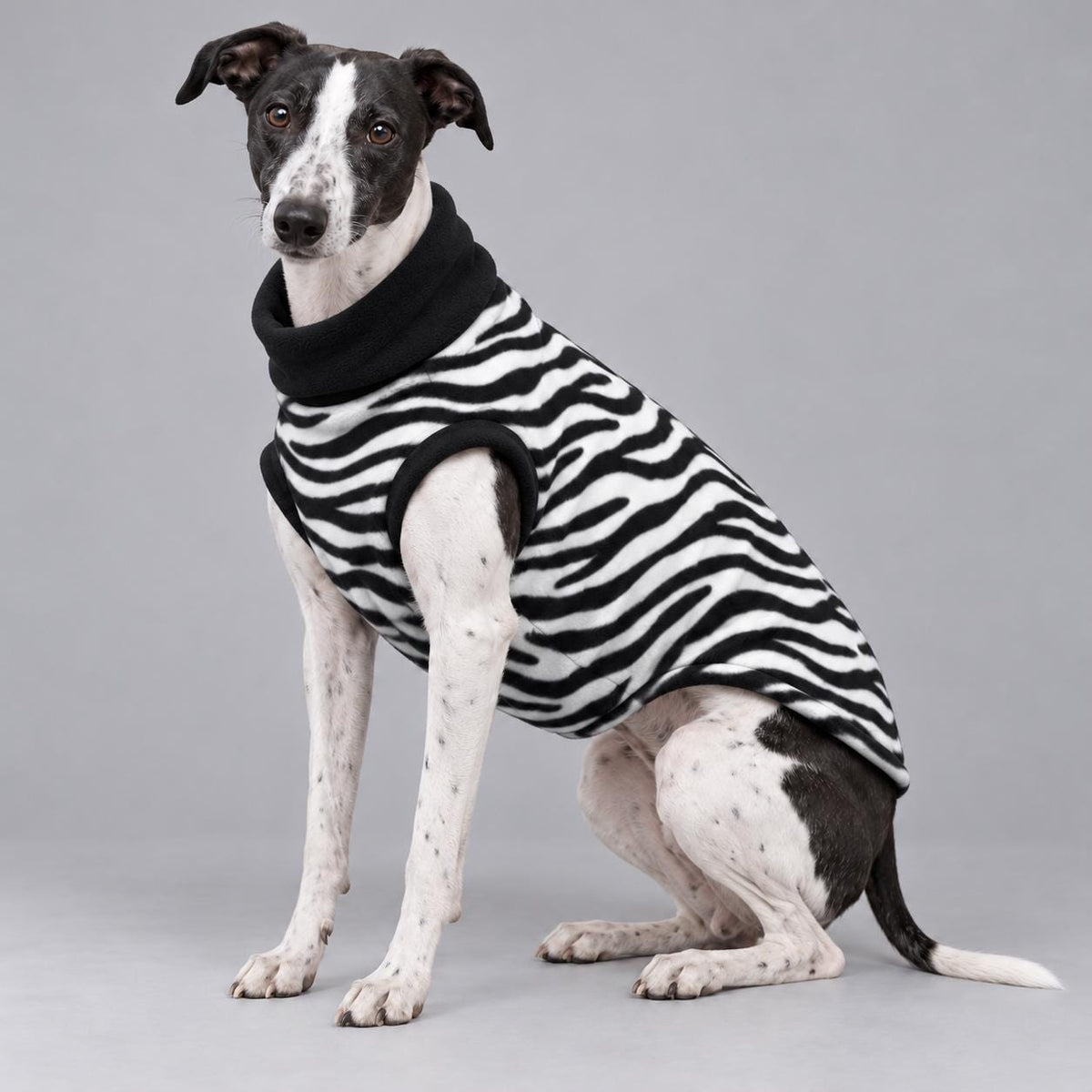 Whippet Fleece Jumper, Sleeveless Dog Coat with Turtle Neck, Two Tone Anti Pill Fleece, Handmade Dog Clothing