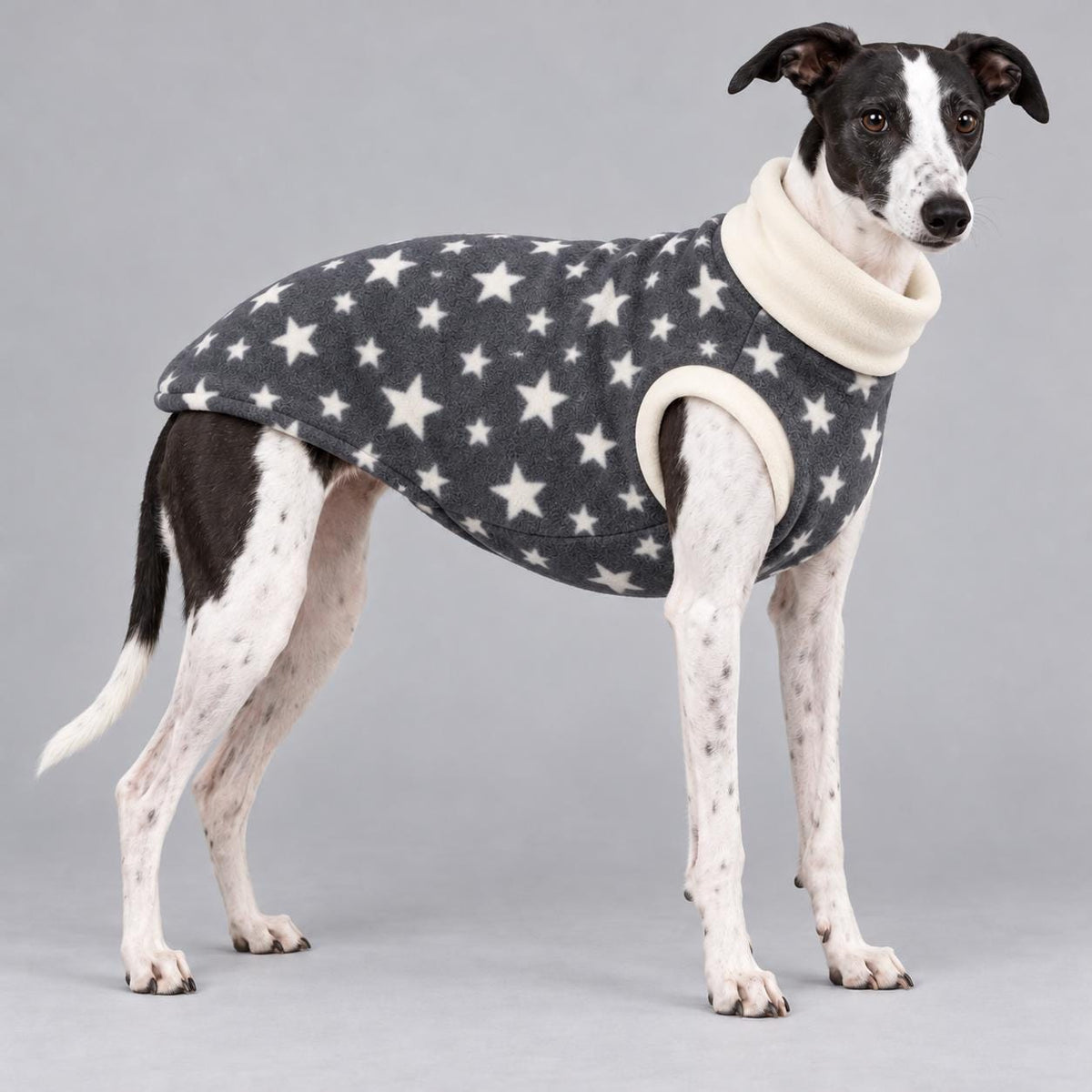 Whippet Fleece Jumper, Sleeveless Dog Coat with Turtle Neck, Two Tone Anti Pill Fleece, Handmade Dog Clothing