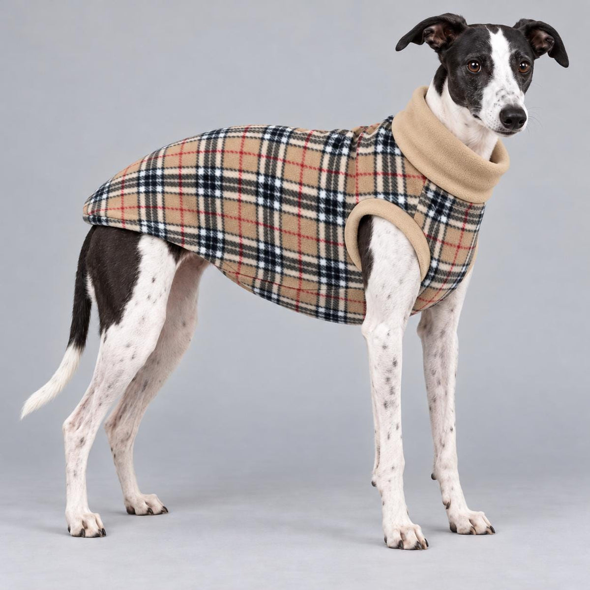 Whippet Fleece Jumper, Sleeveless Dog Coat with Turtle Neck, Two Tone Anti Pill Fleece, Handmade Dog Clothing