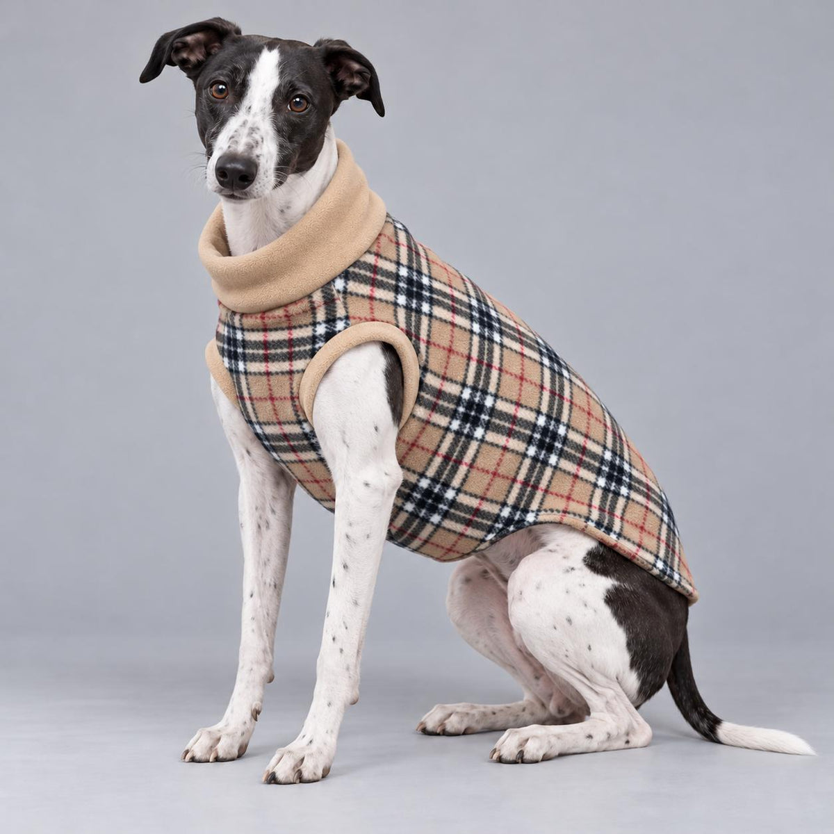 Whippet Fleece Jumper, Sleeveless Dog Coat with Turtle Neck, Two Tone Anti Pill Fleece, Handmade Dog Clothing