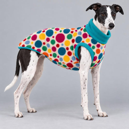 Whippet Fleece Jumper, Sleeveless Dog Coat with Turtle Neck, Two Tone Anti Pill Fleece, Handmade Dog Clothing