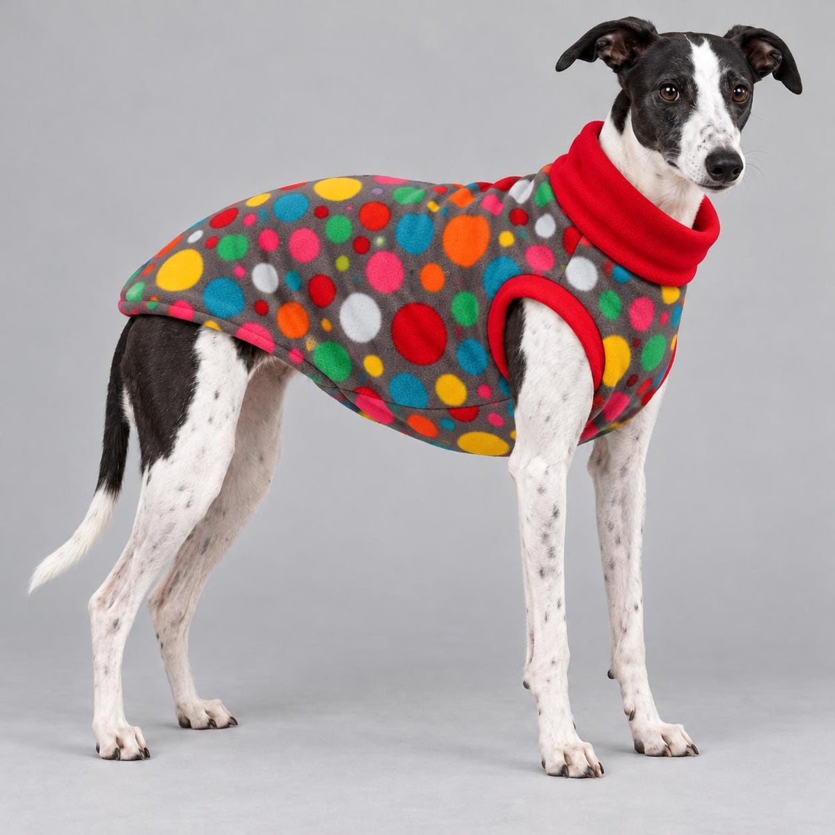 Whippet Fleece Jumper, Sleeveless Dog Coat with Turtle Neck, Two Tone Anti Pill Fleece, Handmade Dog Clothing