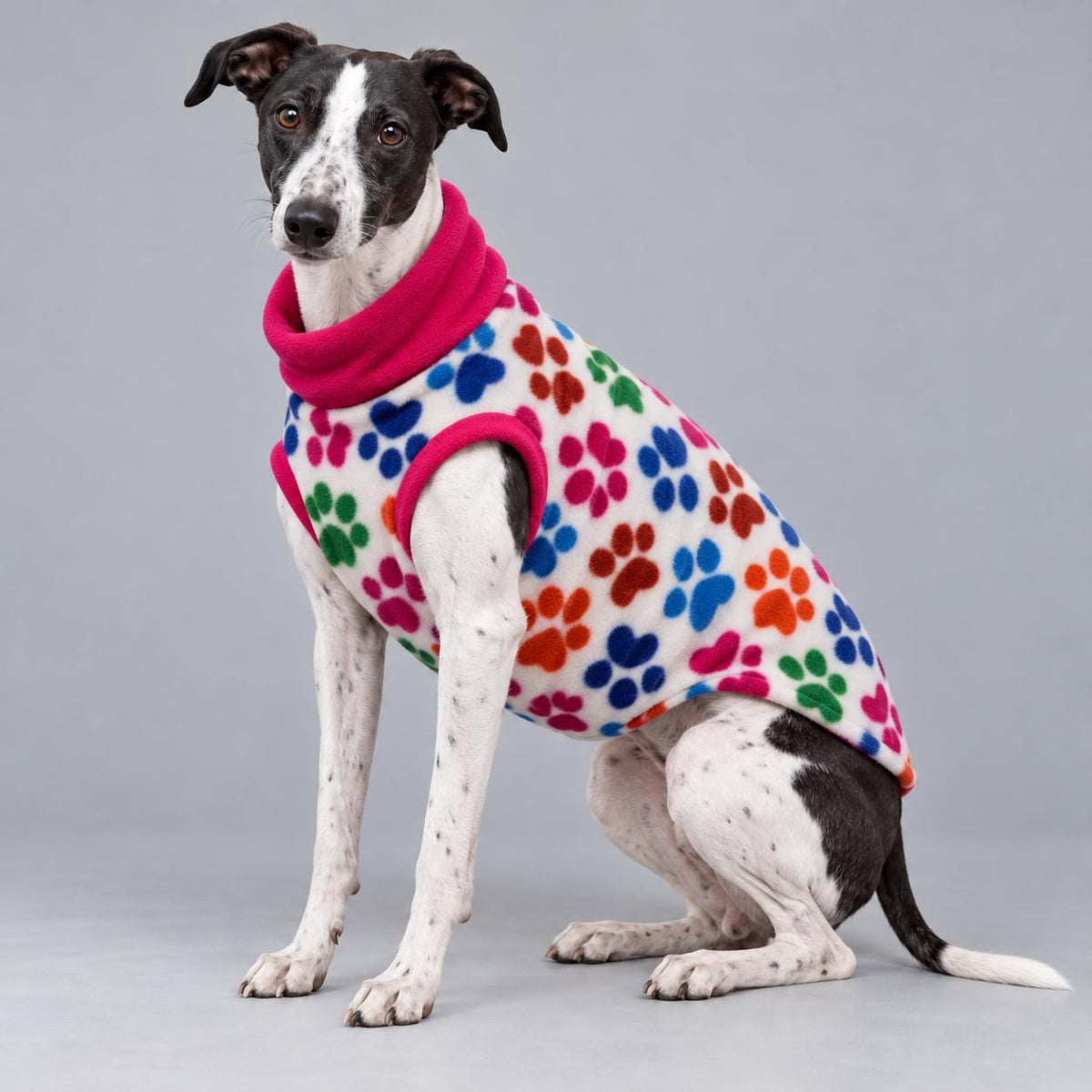 Whippet Fleece Jumper, Sleeveless Dog Coat with Turtle Neck, Two Tone Anti Pill Fleece, Handmade Dog Clothing