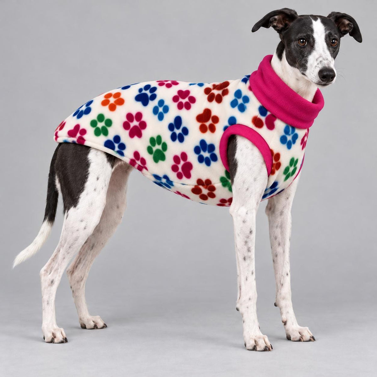 Whippet Fleece Jumper, Sleeveless Dog Coat with Turtle Neck, Two Tone Anti Pill Fleece, Handmade Dog Clothing