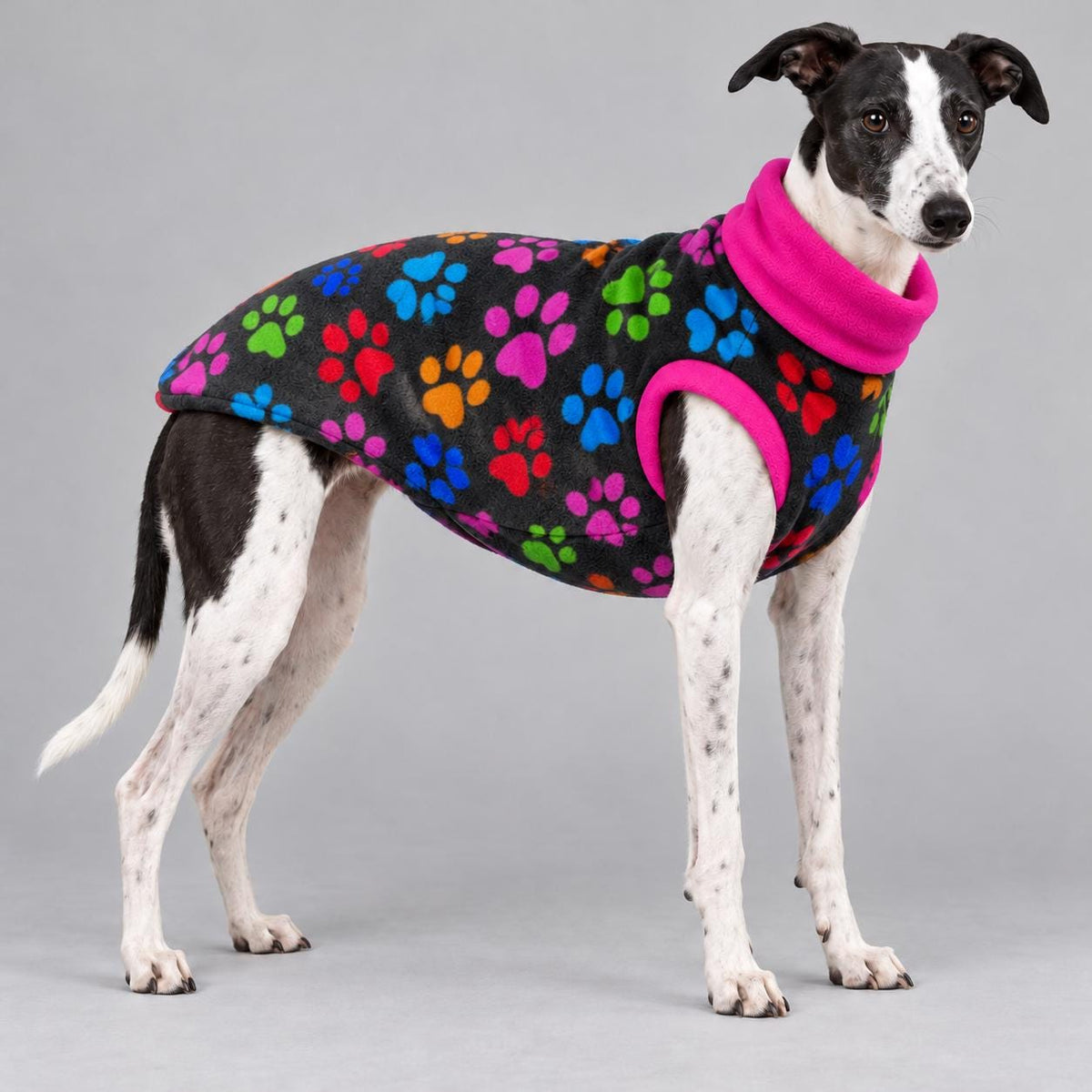 Whippet Fleece Jumper, Sleeveless Dog Coat with Turtle Neck, Two Tone Anti Pill Fleece, Handmade Dog Clothing