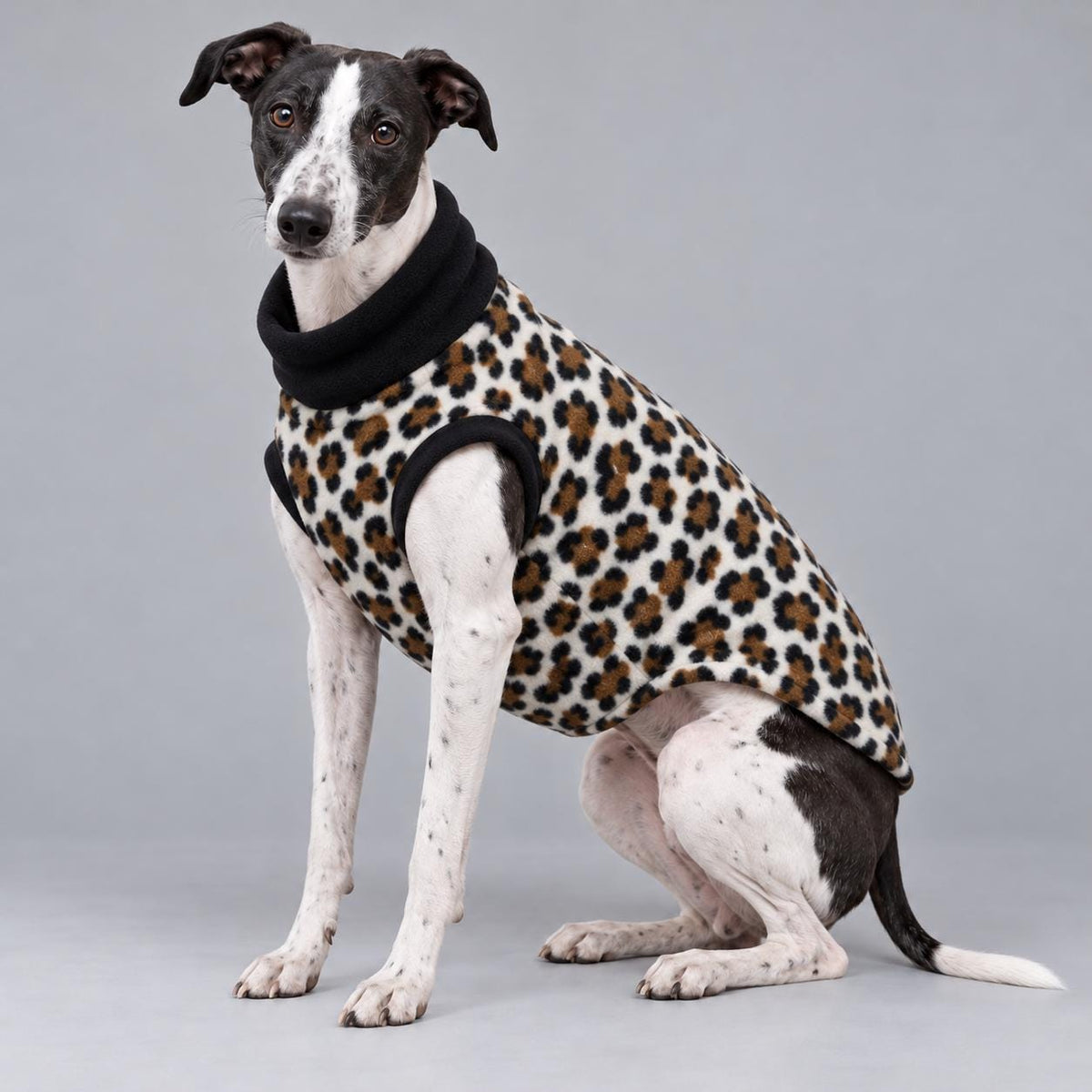 Whippet Fleece Jumper, Sleeveless Dog Coat with Turtle Neck, Two Tone Anti Pill Fleece, Handmade Dog Clothing