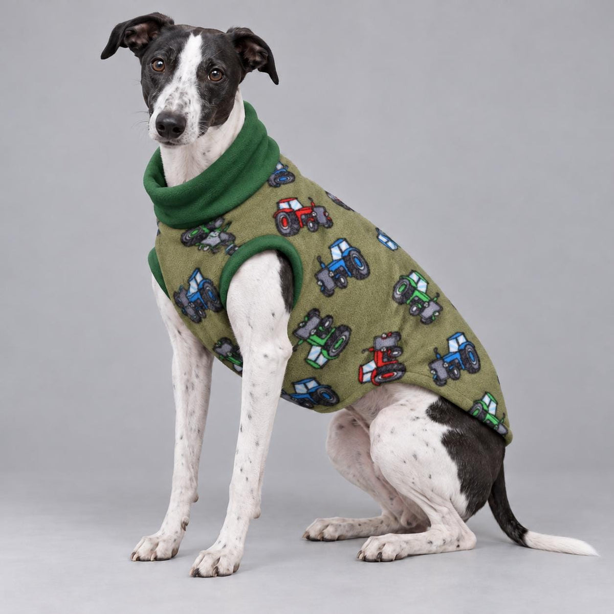 Whippet Fleece Jumper, Sleeveless Dog Coat with Turtle Neck, Two Tone Anti Pill Fleece, Handmade Dog Clothing