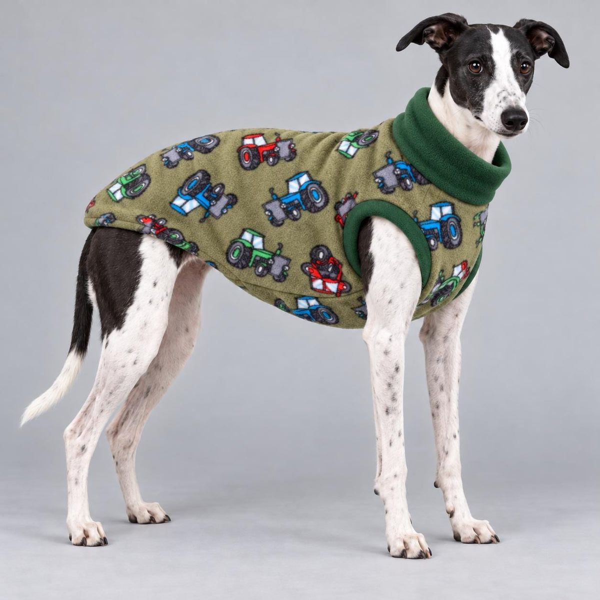 Whippet Fleece Jumper, Sleeveless Dog Coat with Turtle Neck, Two Tone Anti Pill Fleece, Handmade Dog Clothing