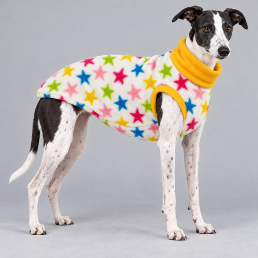 Whippet Fleece Jumper, Sleeveless Dog Coat with Turtle Neck, Two Tone Anti Pill Fleece, Handmade Dog Clothing