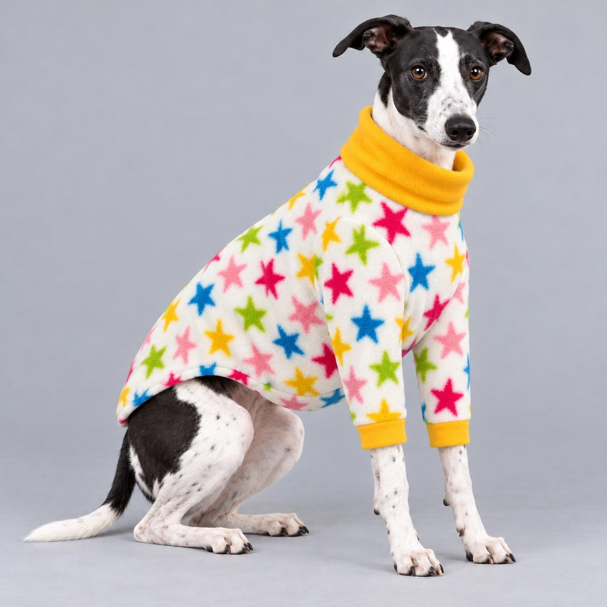 Whippet Fleece Jumper with Sleeves, Turtle Neck Dog Coat, Warm Winter Pyjamas for Sighthounds Greyhound Clothes