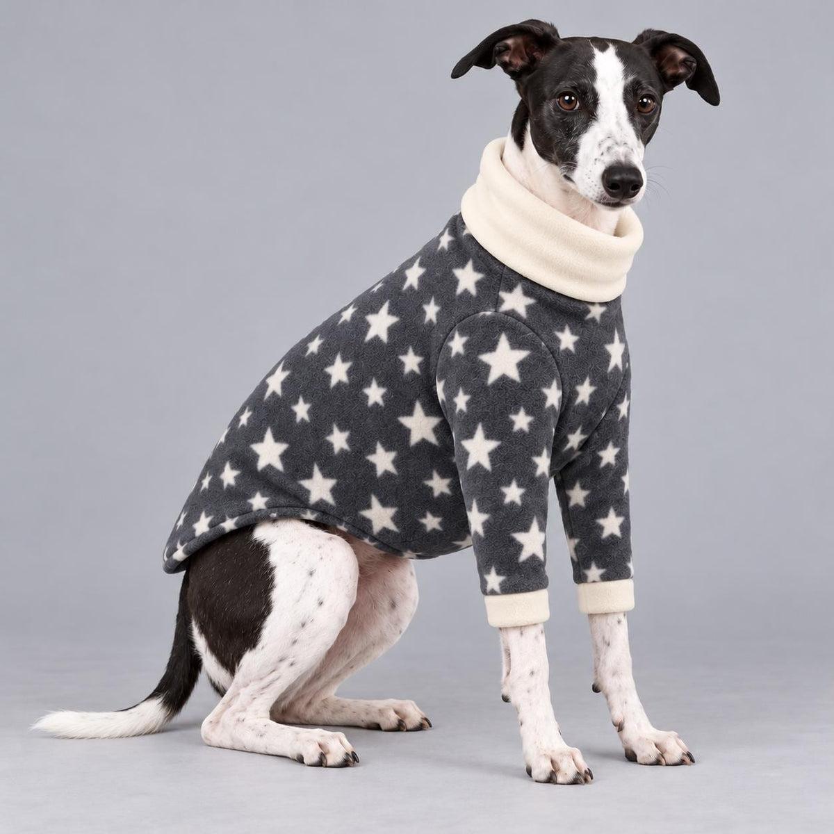 Whippet Fleece Jumper with Sleeves, Turtle Neck Dog Coat, Warm Winter Pyjamas for Sighthounds Greyhound Clothes