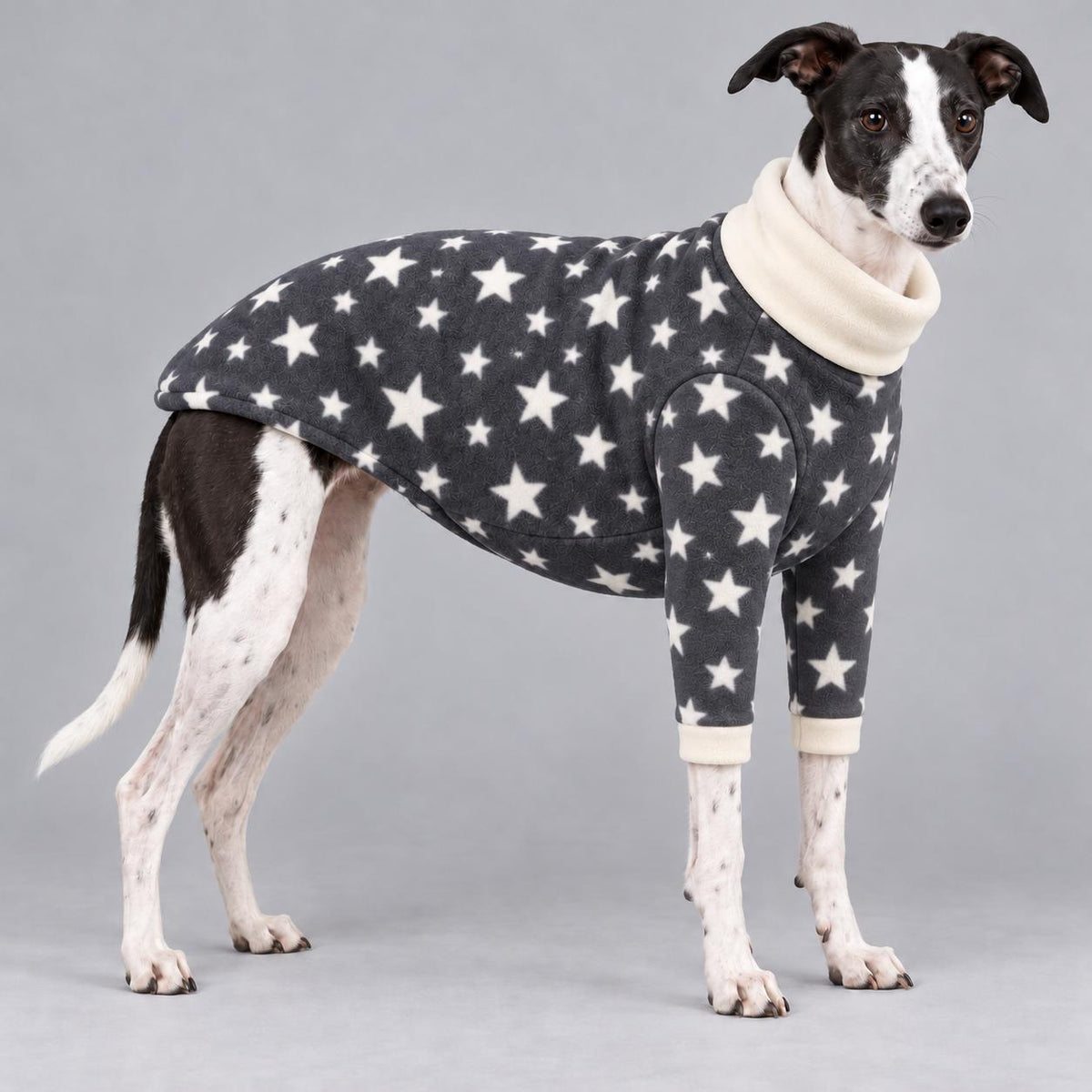 Whippet Fleece Jumper with Sleeves, Turtle Neck Dog Coat, Warm Winter Pyjamas for Sighthounds Greyhound Clothes