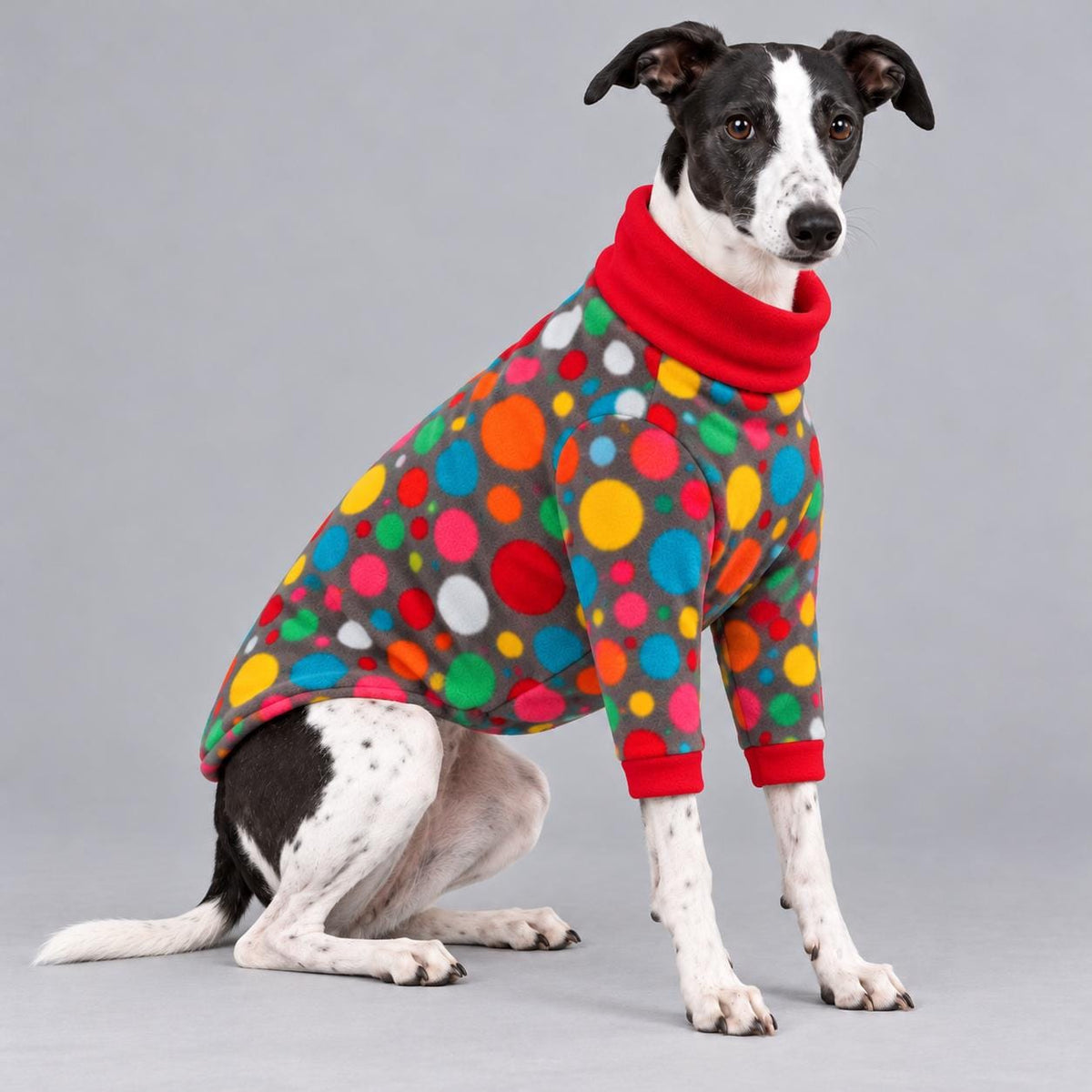 Whippet Fleece Jumper with Sleeves, Turtle Neck Dog Coat, Warm Winter Pyjamas for Sighthounds Greyhound Clothes
