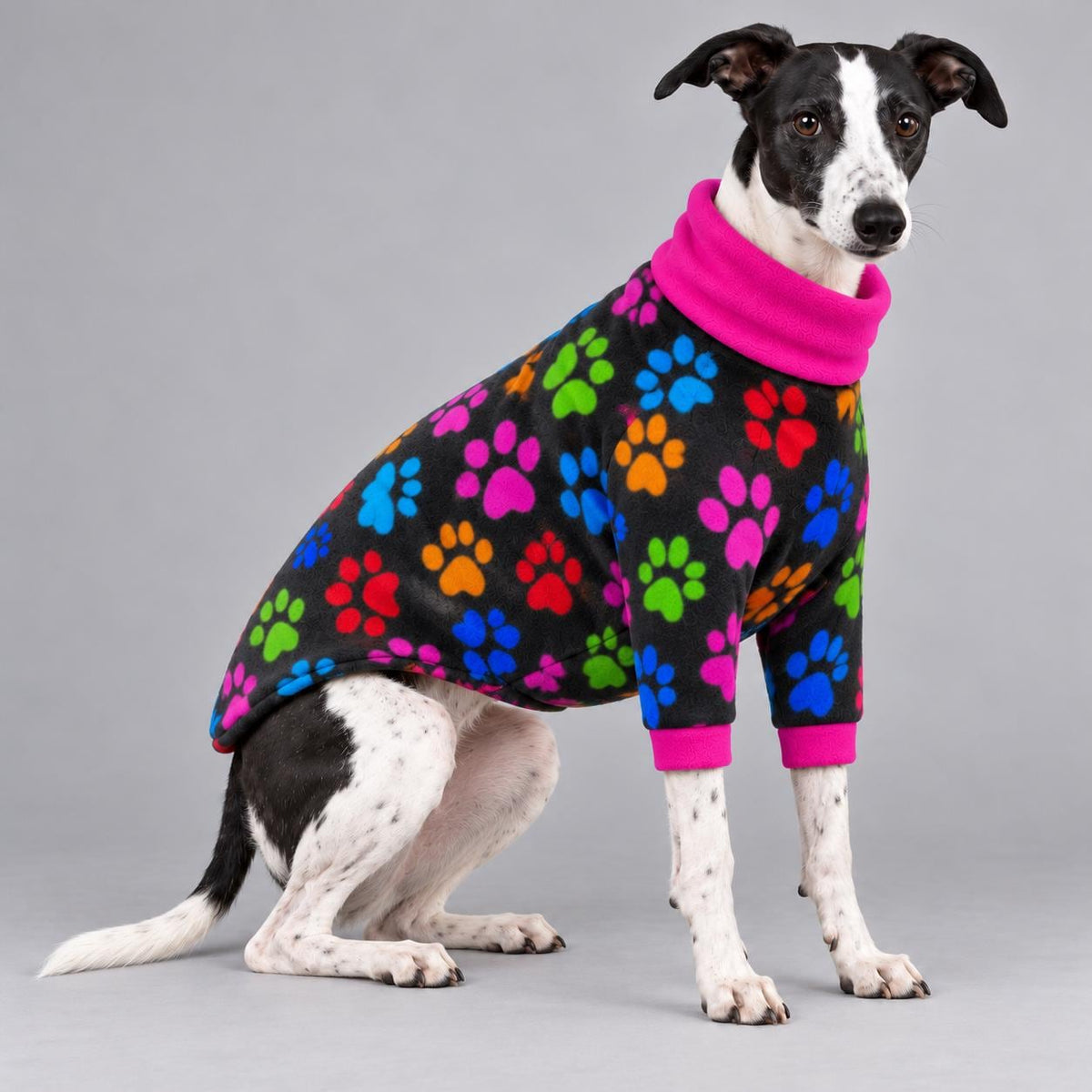 Whippet Fleece Jumper with Sleeves, Turtle Neck Dog Coat, Warm Winter Pyjamas for Sighthounds Greyhound Clothes
