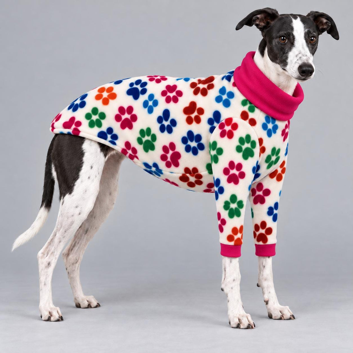 Whippet Fleece Jumper with Sleeves, Turtle Neck Dog Coat, Warm Winter Pyjamas for Sighthounds Greyhound Clothes