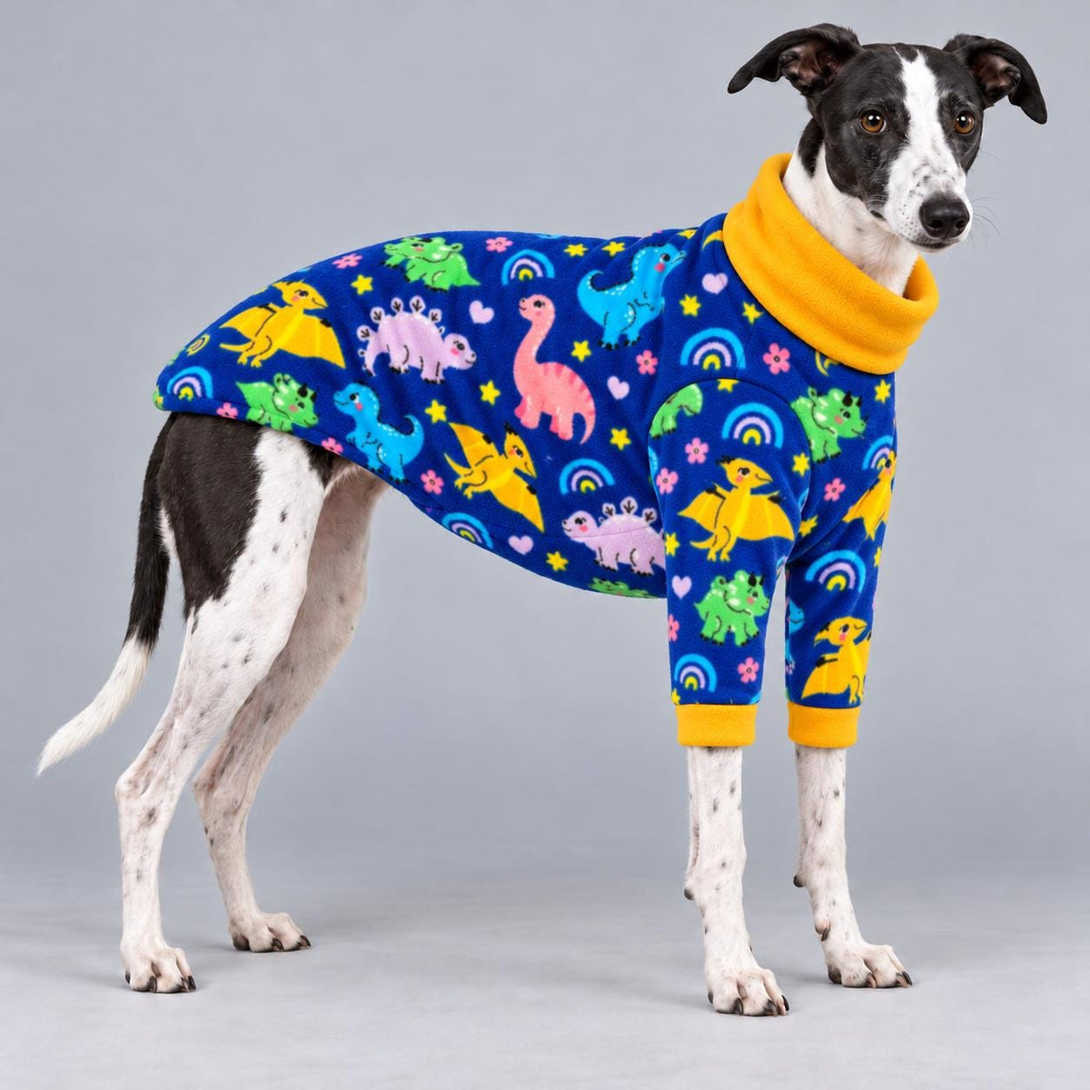 Whippet Fleece Jumper with Sleeves, Turtle Neck Dog Coat, Warm Winter Pyjamas for Sighthounds Greyhound Clothes