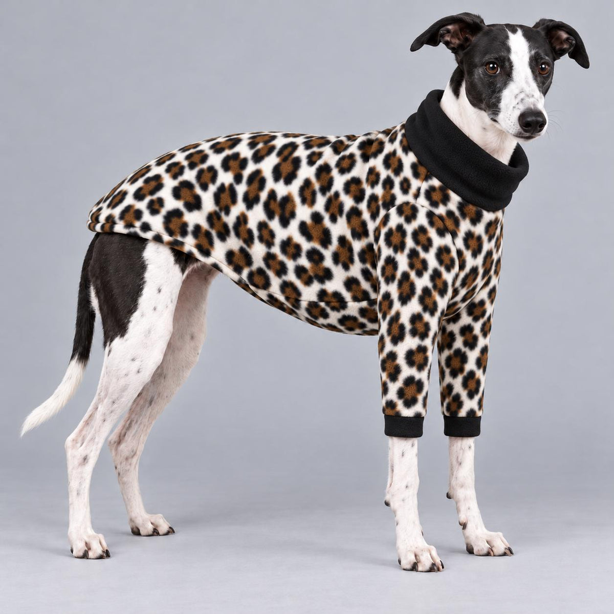 Whippet Fleece Jumper with Sleeves, Turtle Neck Dog Coat, Warm Winter Pyjamas for Sighthounds Greyhound Clothes