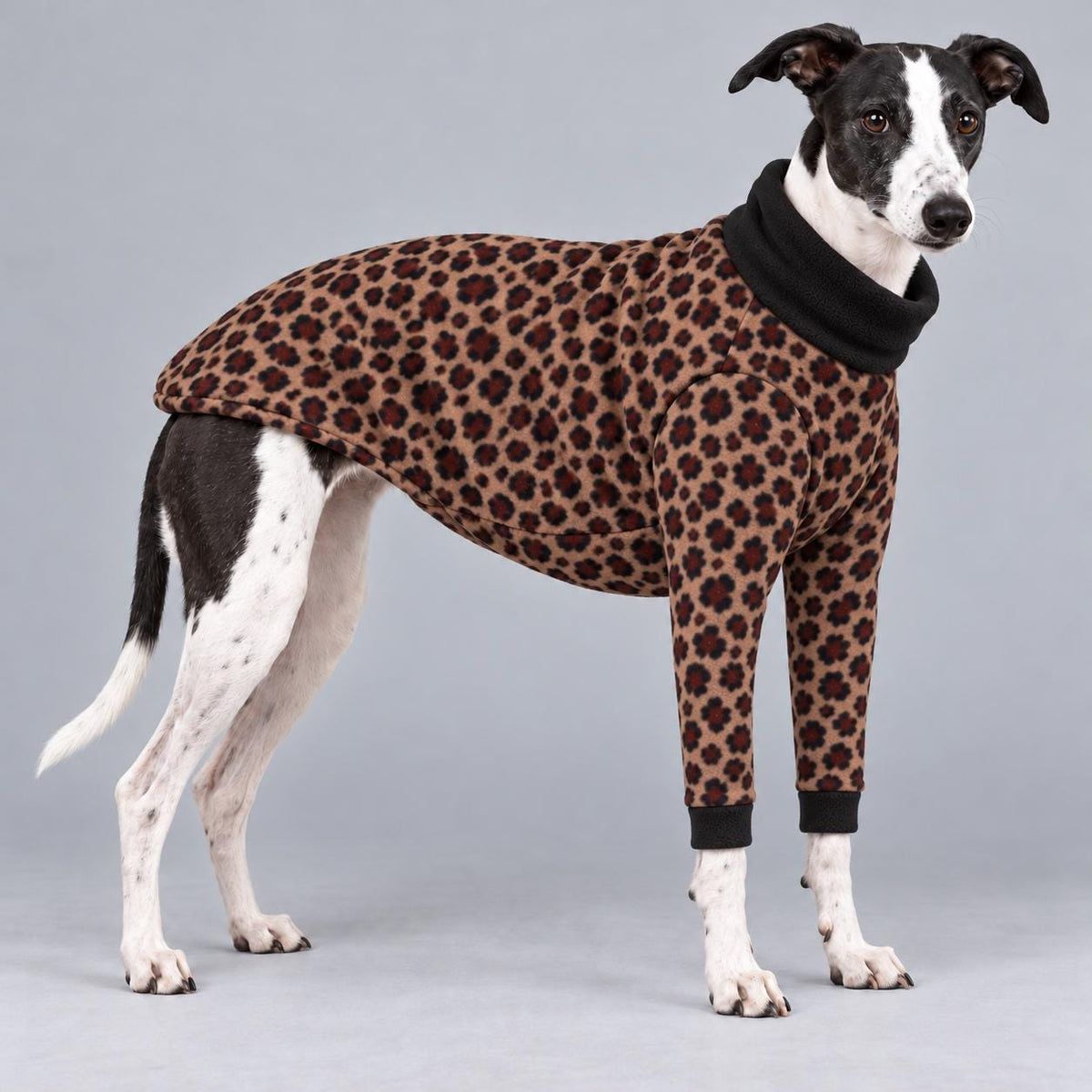 Whippet Fleece Jumper with Sleeves, Turtle Neck Dog Coat, Warm Winter Pyjamas for Sighthounds Greyhound Clothes