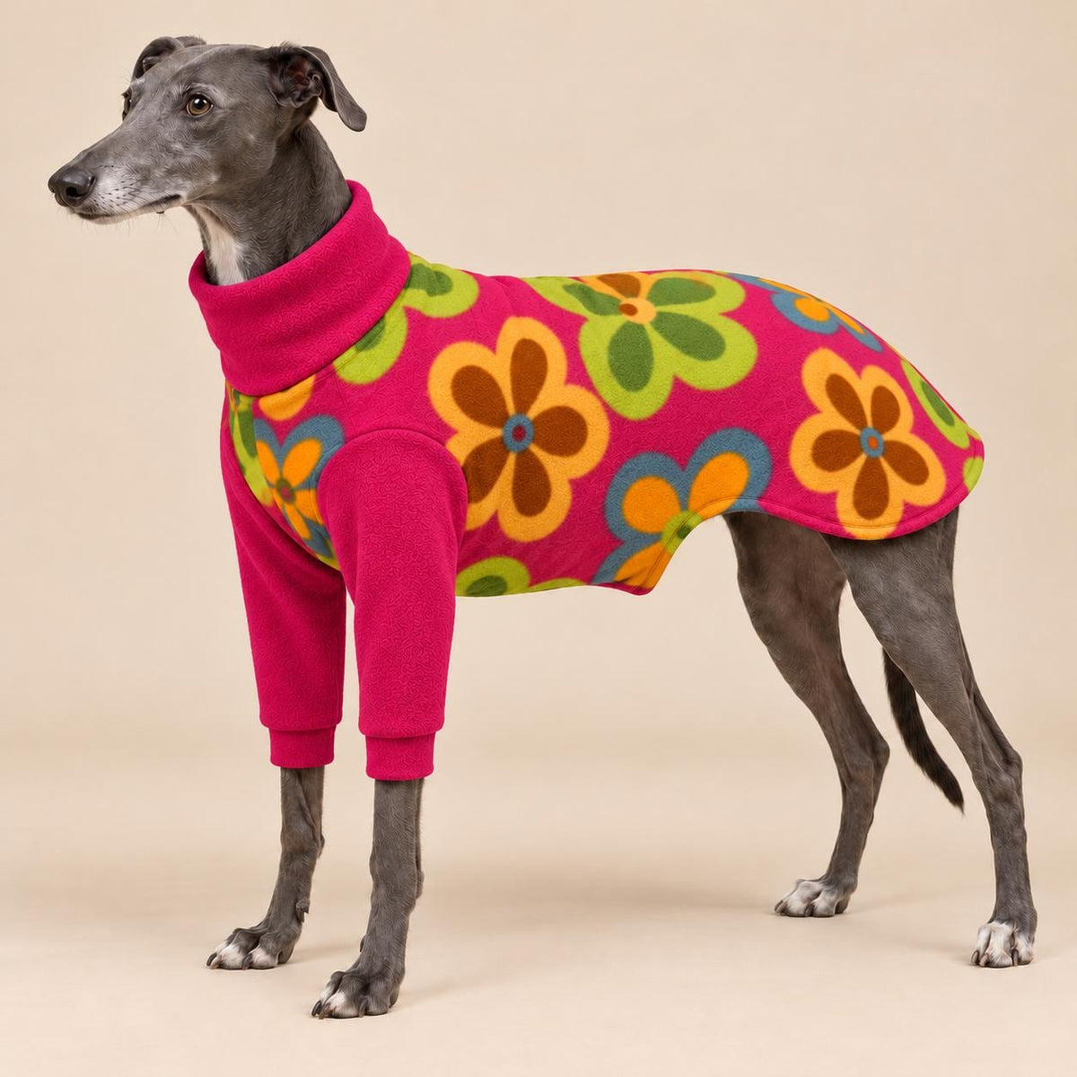 English Greyhound Fleece Jumper, Turtle Neck Dog Pyjamas, Greyhound Winter Top, Soft Fleece Greyhound Clothes
