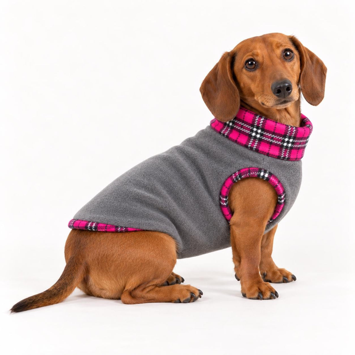 Handmade Two Tone Fleece Jumper For Sausage Dog, Warm Dachshund Coat, Small to Large Dog Clothing