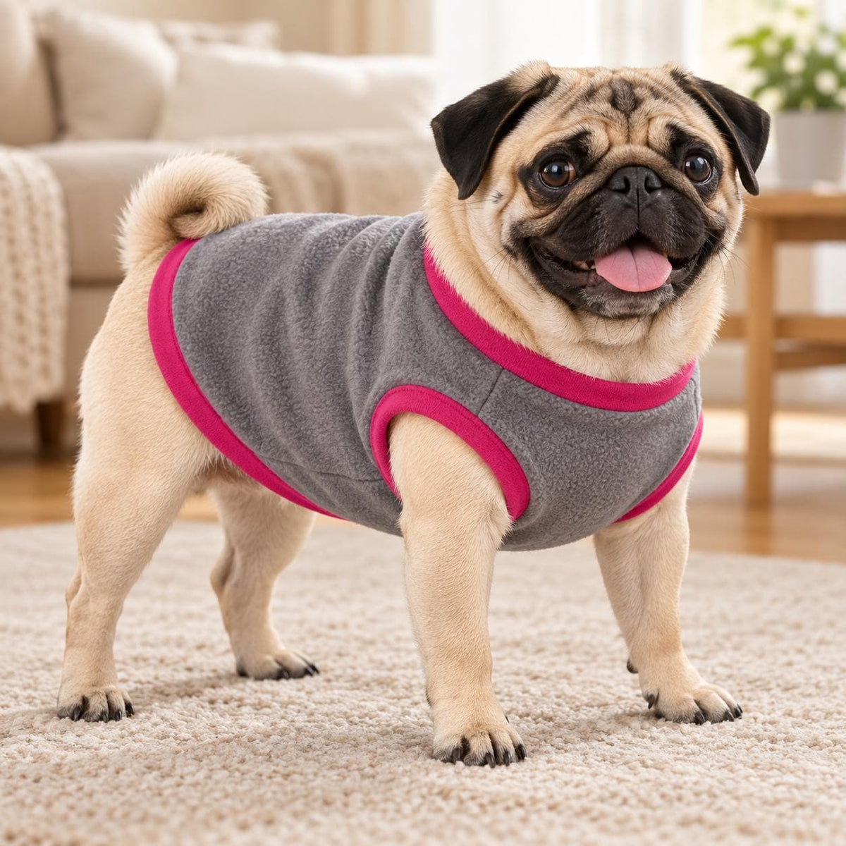 Fleece Dog Vest Designed for Pugs, Frenchie, Bulldogs Sleeveless Pullover for similar compact, deep-chested breeds. | Warm Dog Jumper