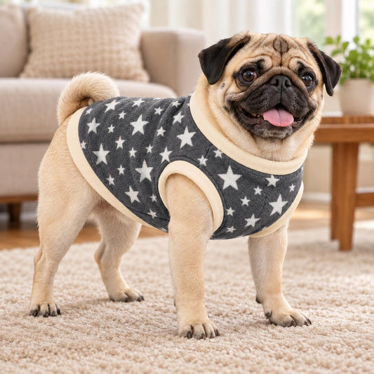 Fleece Dog Vest Designed for Pugs, Frenchie, Bulldogs Sleeveless Pullover for similar compact, deep-chested breeds. | Warm Dog Jumper