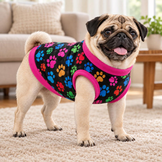 Fleece Dog Vest Designed for Pugs, Frenchie, Bulldogs Sleeveless Pullover for similar compact, deep-chested breeds. | Warm Dog Jumper