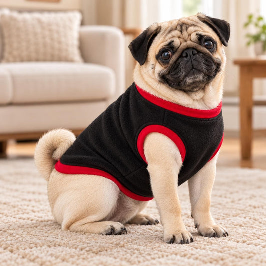 Fleece Dog Vest Designed for Pugs, Frenchie, Bulldogs Sleeveless Pullover for similar compact, deep-chested breeds. | Warm Dog Jumper